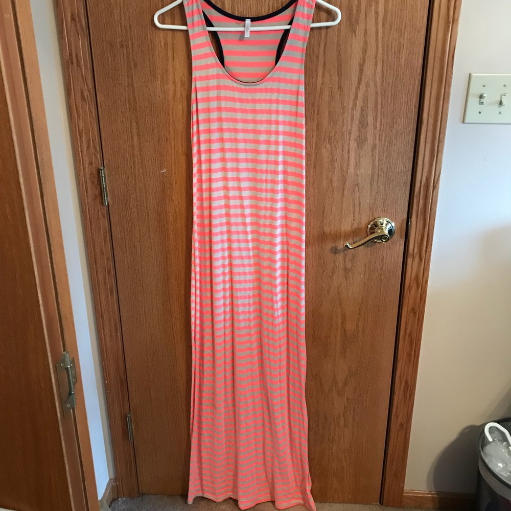 Coral and beige stripe maxi dress